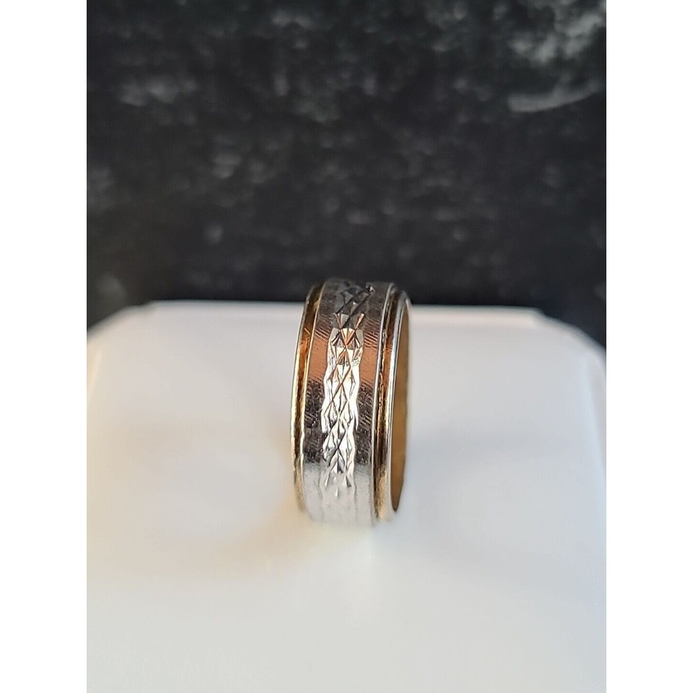 Vintage Two Toned 18K HGE ESPO Etched Band, Size US 4.75